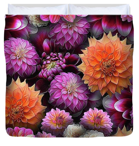 Pink and Orange Dahlias Collage - Duvet Cover