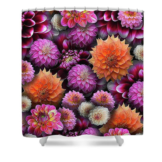 Pink and Orange Dahlias Collage - Shower Curtain