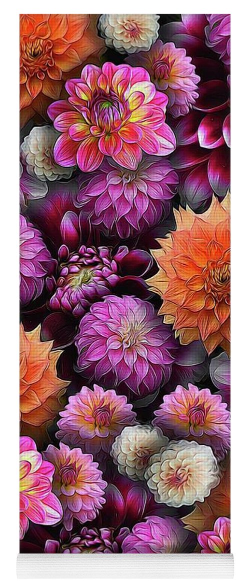 Pink and Orange Dahlias Collage - Yoga Mat