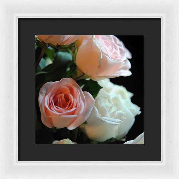 Pink and White Roses Bouquet - Framed Print
