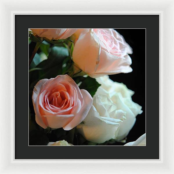 Pink and White Roses Bouquet - Framed Print