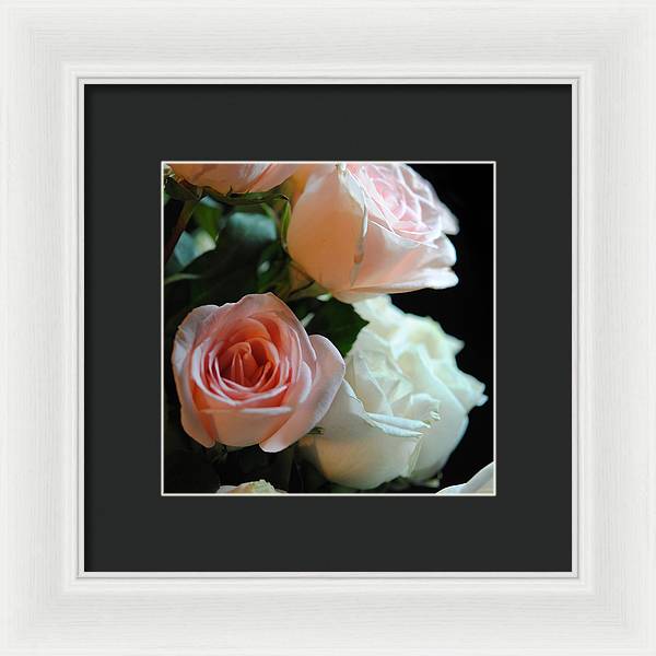 Pink and White Roses Bouquet - Framed Print