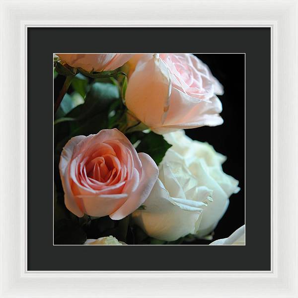 Pink and White Roses Bouquet - Framed Print