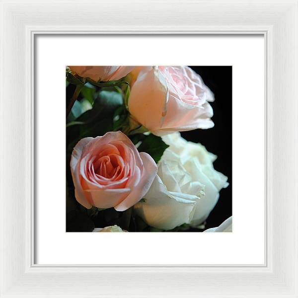 Pink and White Roses Bouquet - Framed Print