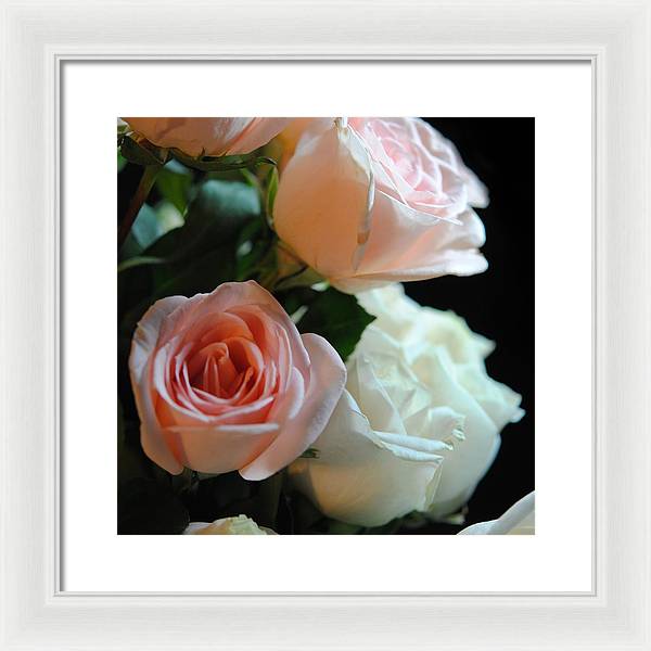 Pink and White Roses Bouquet - Framed Print