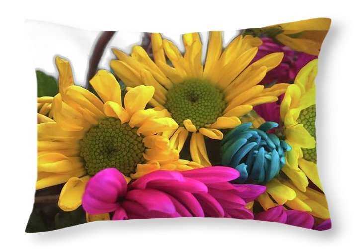 Pink and Yellow Daisies - Throw Pillow