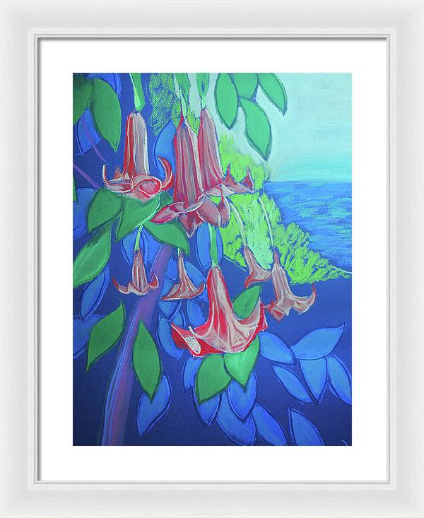 Pink Angels Trumpet Flowers Pastel - Framed Print