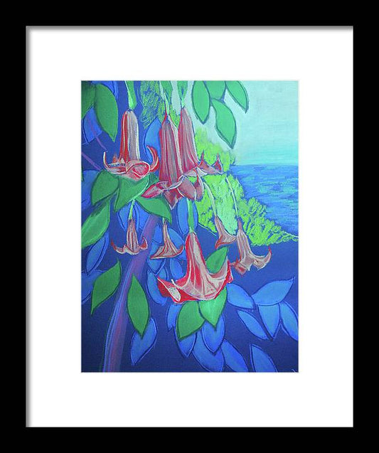 Pink Angels Trumpet Flowers Pastel - Framed Print