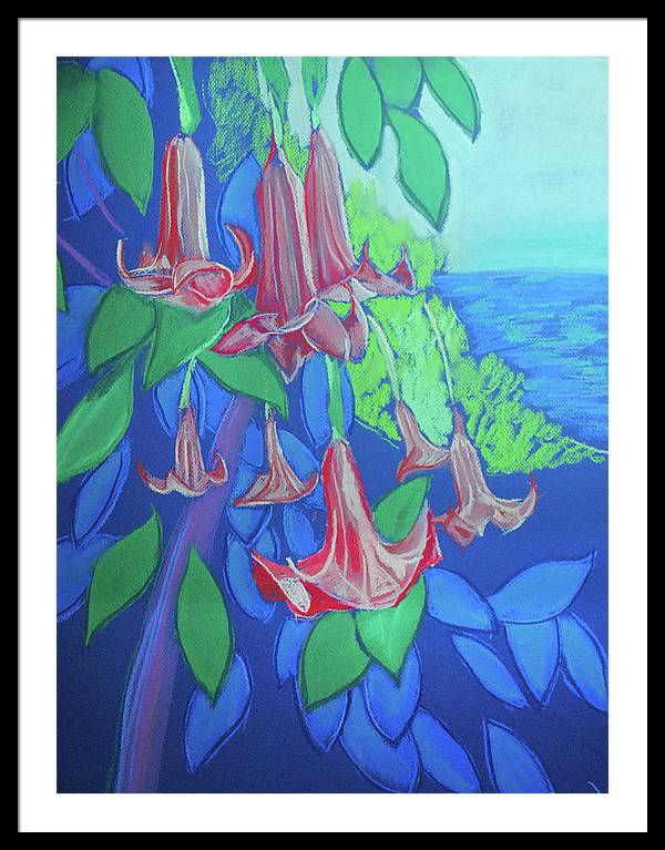 Pink Angels Trumpet Flowers Pastel - Framed Print