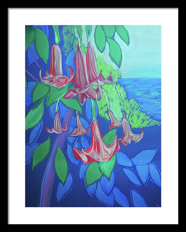 Pink Angels Trumpet Flowers Pastel - Framed Print
