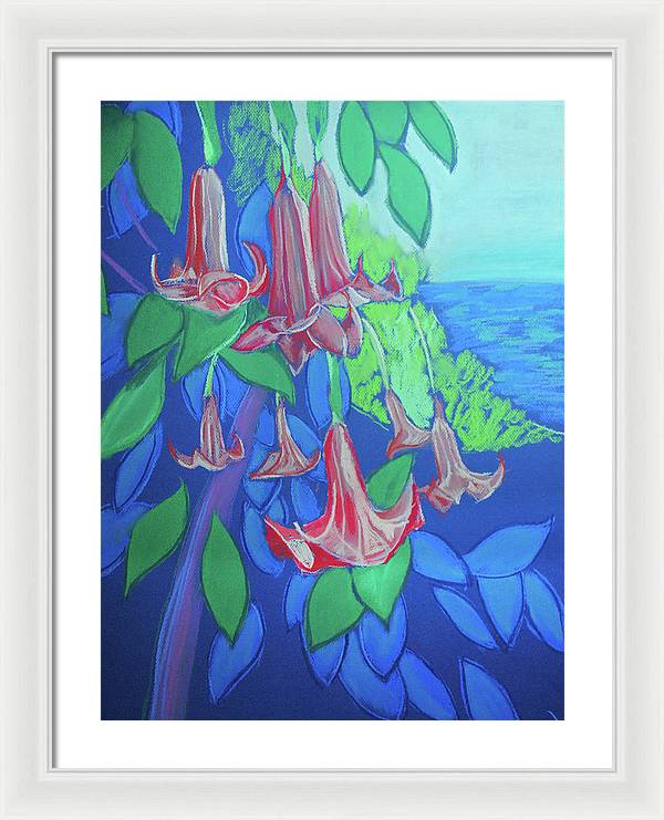 Pink Angels Trumpet Flowers Pastel - Framed Print
