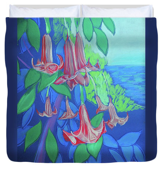 Pink Angels Trumpet Flowers Pastel - Duvet Cover