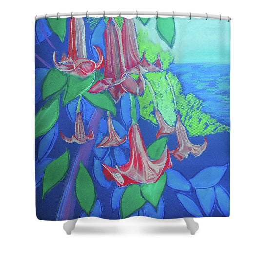 Pink Angels Trumpet Flowers Pastel - Shower Curtain