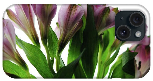 Pink Flowers Green Stems - Phone Case