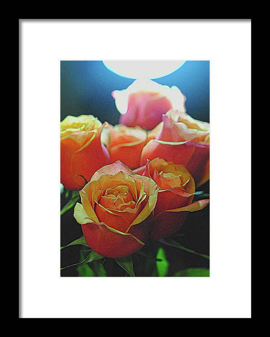 Pinki and Orange Rose Bouquet With Light - Framed Print