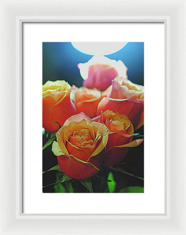 Pinki and Orange Rose Bouquet With Light - Framed Print