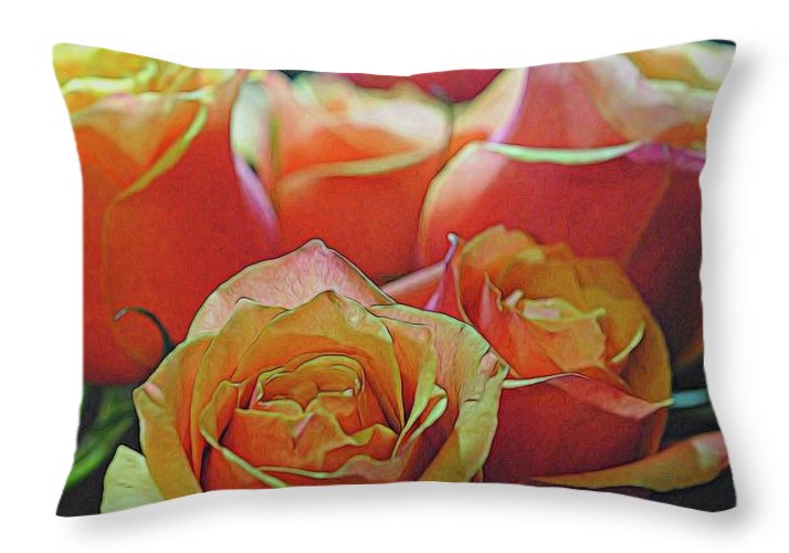 Pinki and Orange Rose Bouquet With Light - Throw Pillow