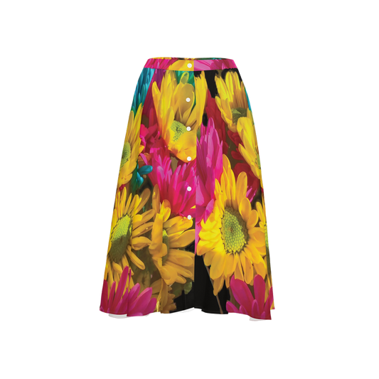Bright Daisy Bouquet Women's Button Up Midi Skirt