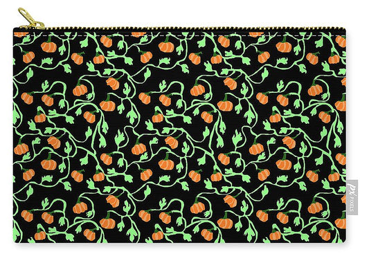 Pumpkins and Vines on Black - Carry-All Pouch