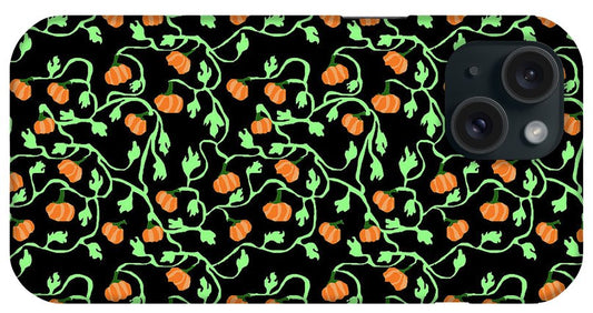 Pumpkins and Vines on Black - Phone Case