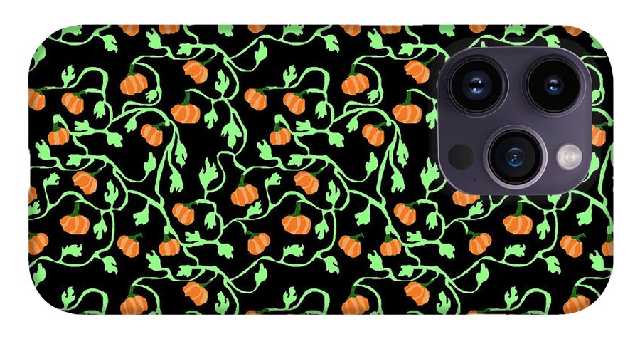 Pumpkins and Vines on Black - Phone Case