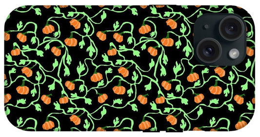 Pumpkins and Vines on Black - Phone Case