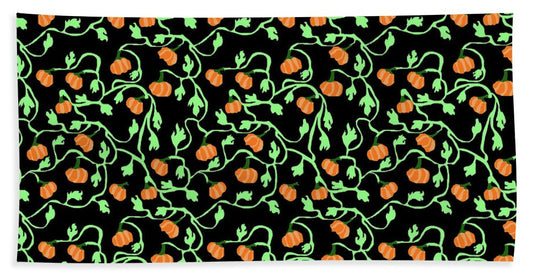 Pumpkins and Vines on Black - Beach Towel