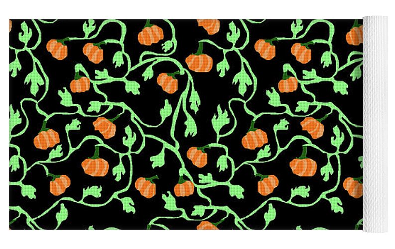 Pumpkins and Vines on Black - Yoga Mat