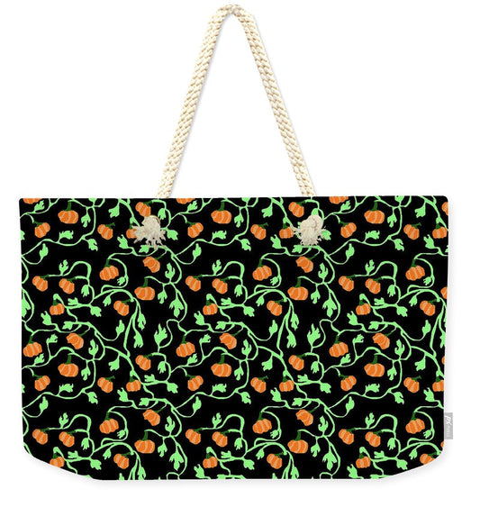 Pumpkins and Vines on Black - Weekender Tote Bag