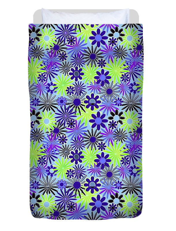 Purple and Green Daisies Variation 4 - Duvet Cover