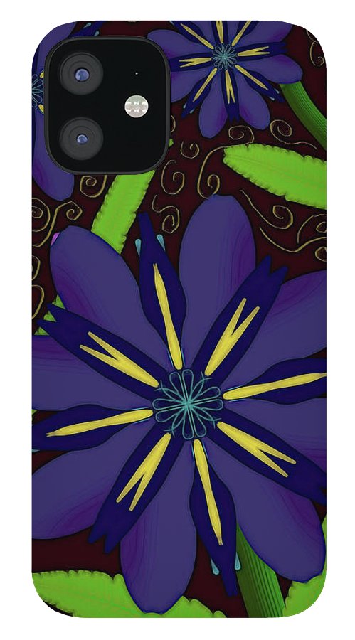 Purple Flowers Yellow Swirls - Phone Case