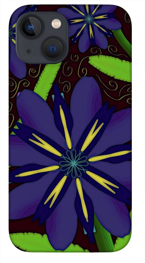 Purple Flowers Yellow Swirls - Phone Case