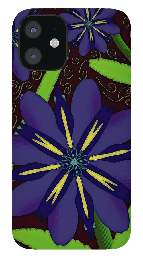 Purple Flowers Yellow Swirls - Phone Case