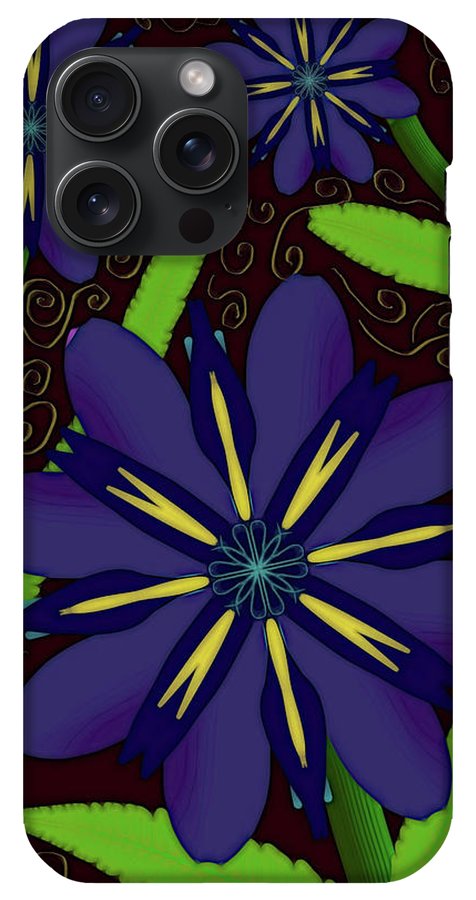 Purple Flowers Yellow Swirls - Phone Case