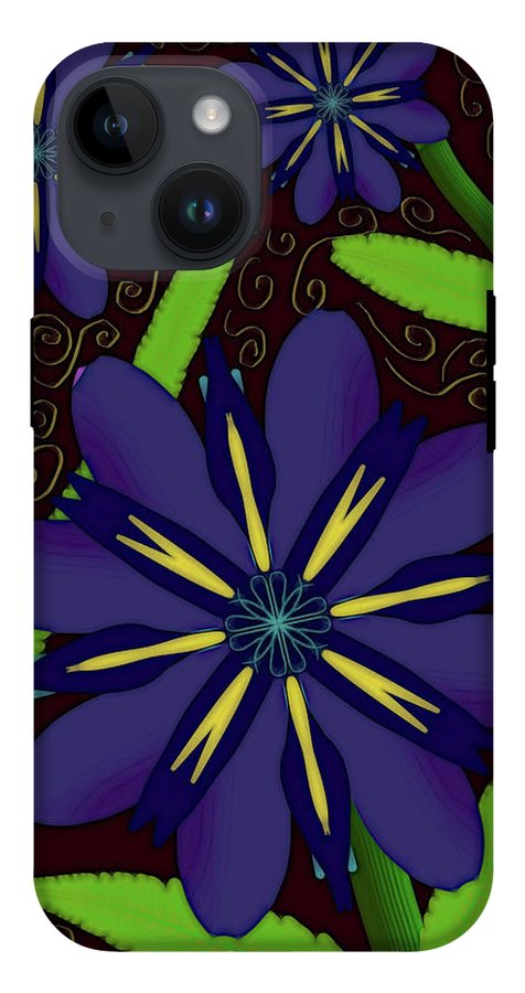 Purple Flowers Yellow Swirls - Phone Case