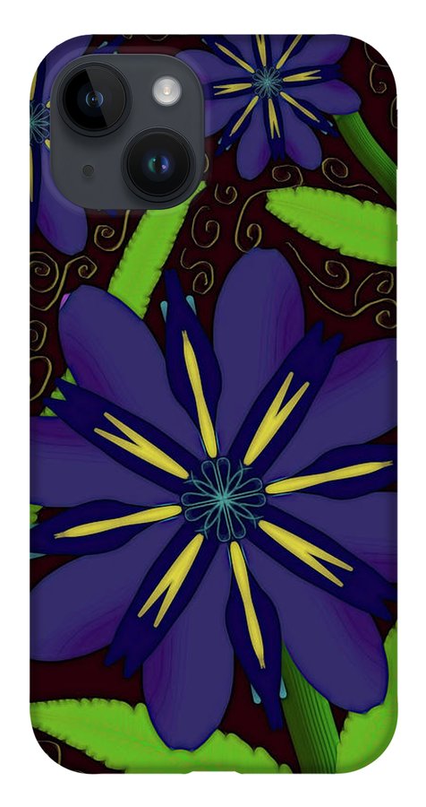 Purple Flowers Yellow Swirls - Phone Case