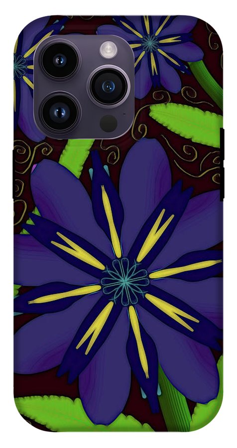 Purple Flowers Yellow Swirls - Phone Case