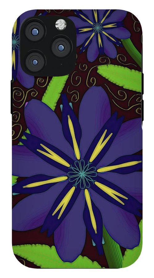 Purple Flowers Yellow Swirls - Phone Case