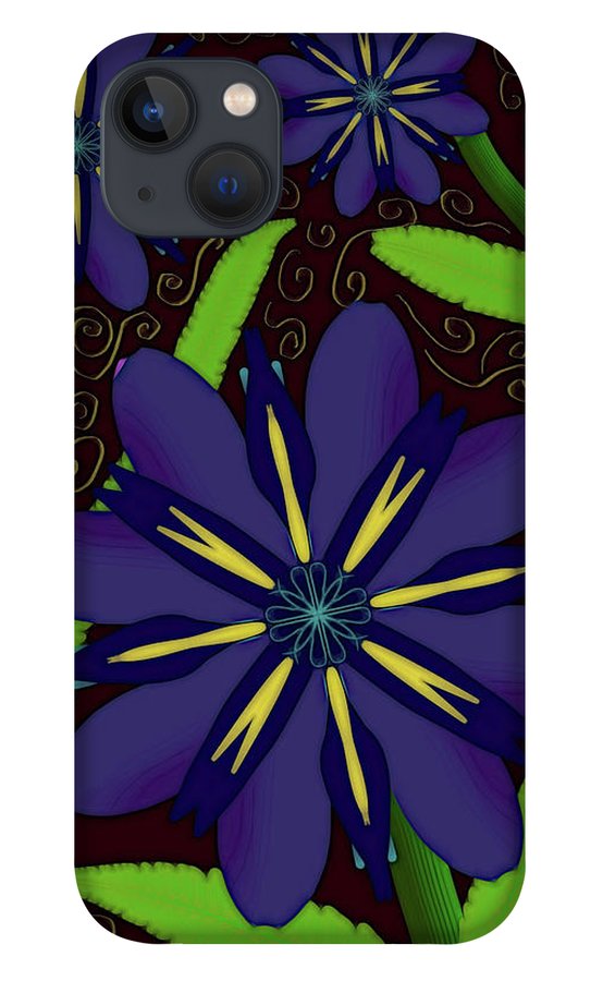 Purple Flowers Yellow Swirls - Phone Case