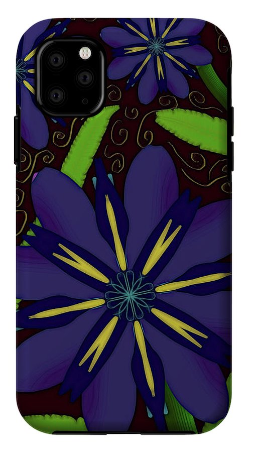 Purple Flowers Yellow Swirls - Phone Case