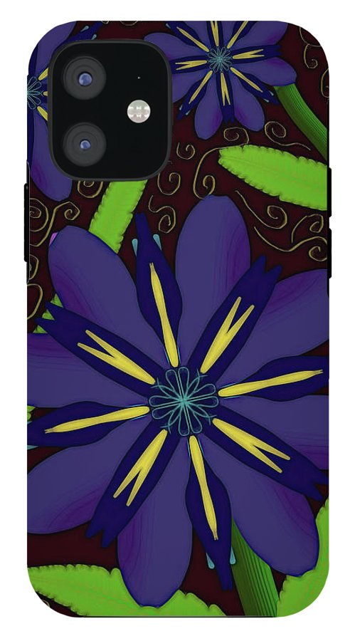 Purple Flowers Yellow Swirls - Phone Case