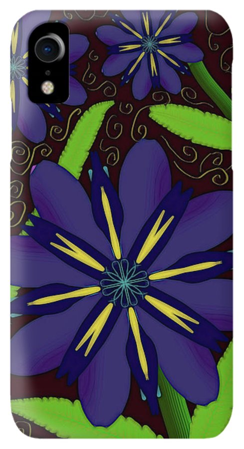 Purple Flowers Yellow Swirls - Phone Case