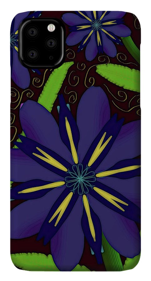 Purple Flowers Yellow Swirls - Phone Case