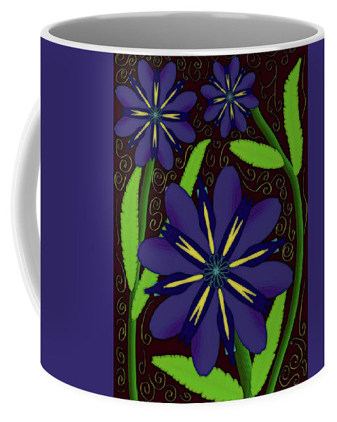 Purple Flowers Yellow Swirls - Mug