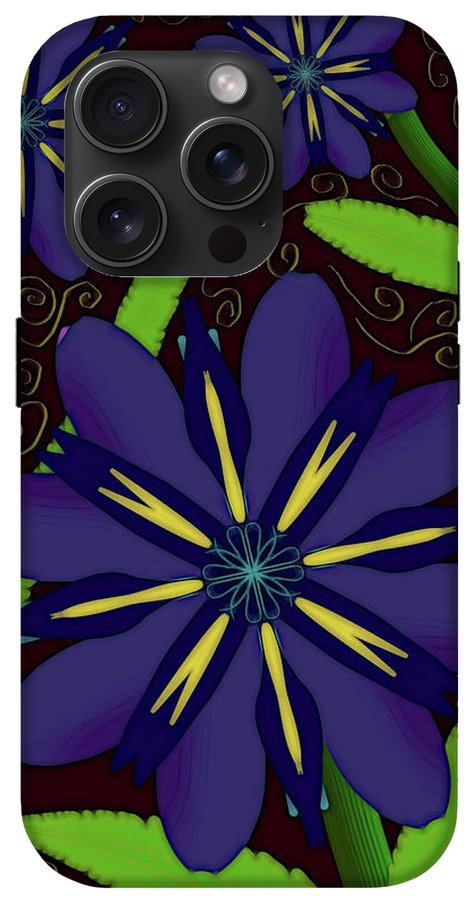 Purple Flowers Yellow Swirls - Phone Case