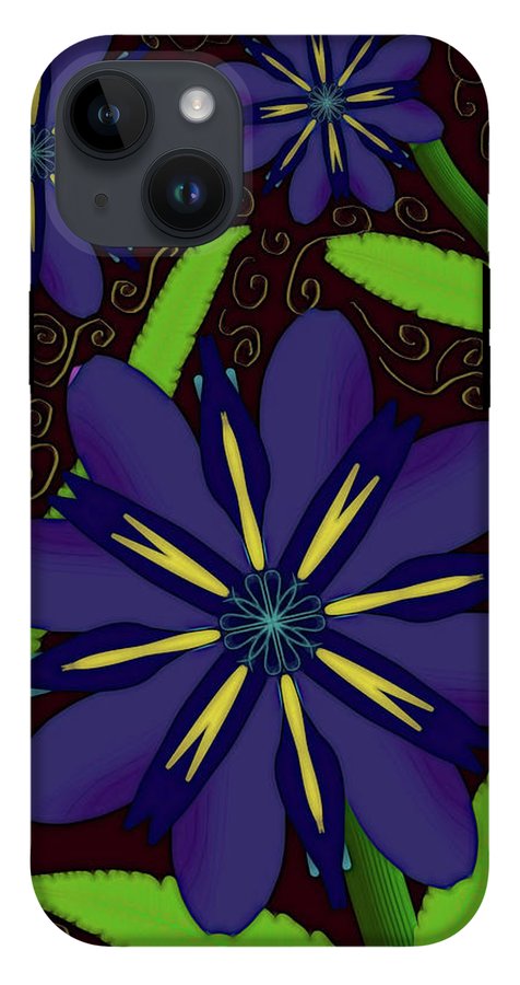 Purple Flowers Yellow Swirls - Phone Case
