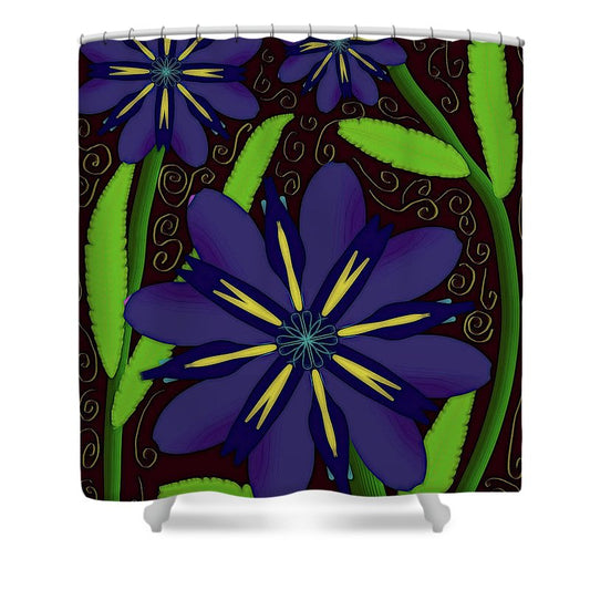 Purple Flowers Yellow Swirls - Shower Curtain