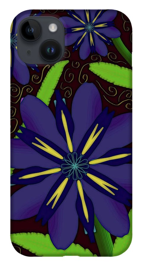 Purple Flowers Yellow Swirls - Phone Case