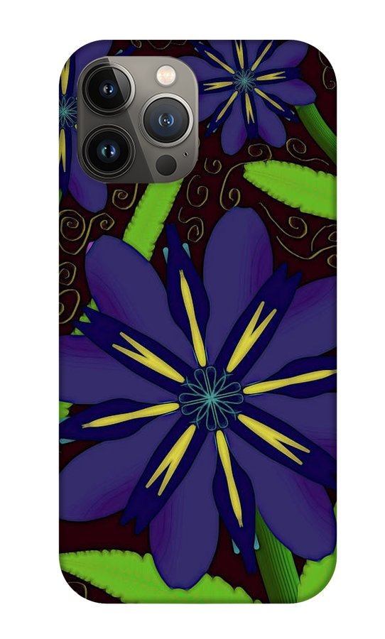Purple Flowers Yellow Swirls - Phone Case