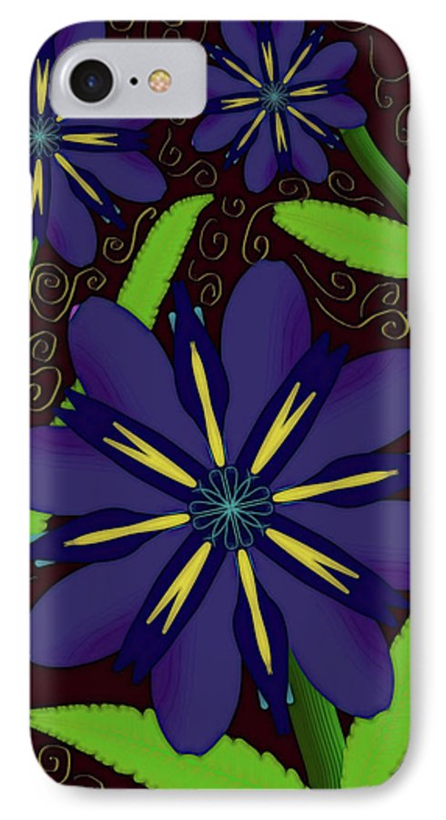 Purple Flowers Yellow Swirls - Phone Case